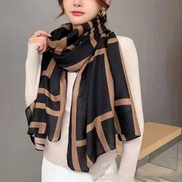 zahidandsons Printed Viscose Women Black Scarf, Stole, Faux Turtleneck Neck Cover-picture-23