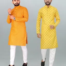 Pack of 2 Men Printed Cotton Blend Straight Kurta-image-16