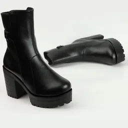 eluxe paris Sylish Buckle Ankle Boots Zipper Block High Heels Faux Boots for Womens & Girls Boots For Women image 3