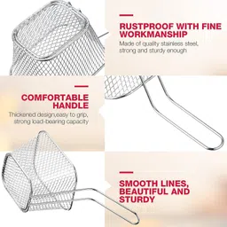 khandhar Stainless Steel Deep Frying Basket Food Serving Basket with Handle Deep Frying Basket image 2