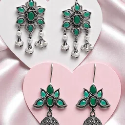 OOMPH Floral Jhumkas Earrings-image-10