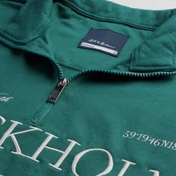 Mast & Harbour Typography Embroidered Mock Collar Drop Shoulder Sleeves Fleece Pullover image 2