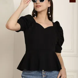 Tromko Women Pack Of 2 Sweetheart Neck Puff Sleeve Peplum & Regular Top-picture-24