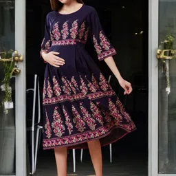 True Shape Women Printed Floral Maternity Anarkali Kurta image 2