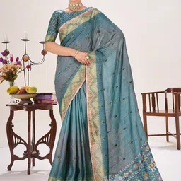 TASRIKA Geometric Embroidered Tussar Saree-picture-19
