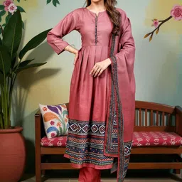 PAMPER YOURSELF Women Printed Regular Kurta with Trousers & With Dupatta-picture-44
