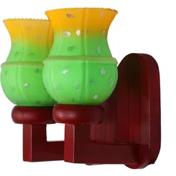 1ST TIME Green & Green Textured Wood Frustum Shaped Wall Lamp image 3