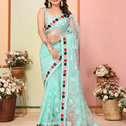 HERE&NOW Ethnic Motifs Embroidered Net Saree-picture-37