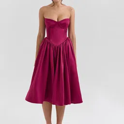 JC Mode Women Strapless Bandeau Midi Dress-image-0