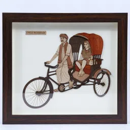 Exotic India Cycle Rickshaw Wooden Carved Frame Wall Hanging - 10 In image 3