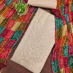 MANVAA Floral Embroidered Sequinned Jalpari Cotton Unstitched Dress Material-picture-27