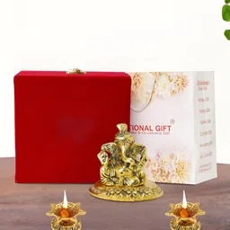 INTERNATIONAL GIFT pooja & home dcor Gold-Toned Religious Idol Showpiece With 2 Diya-picture-32