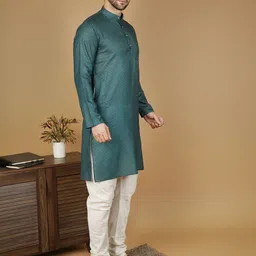 Wintage Men Printed Band Collar Straight Kurta with Pyjama image 5