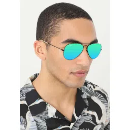 RESIST EYEWEAR Unisex Black Green Reflector Aviator Sunglass(AIRCRAFTS BLACK GREEN REVO)-58 image 1