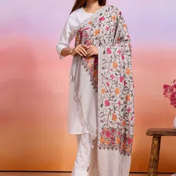 WEAVERS VILLA Floral Embroidered Shawl With Tasselled Border-picture-11