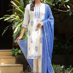 SAVI Women Floral Printed Cotton Kurta with Trousers & Dupatta-picture-14