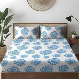 WEAVE AND DECOR White Floral 300 TC King Bedsheet with 2 Pillow Covers-picture-55