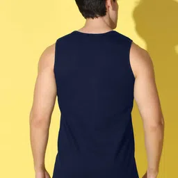 SLOWLORIS Men Pack Of 2 Printed Combed Cotton Gym Vest VSL26 CMB(CHS NAVY)(GYM NAVY) image 3