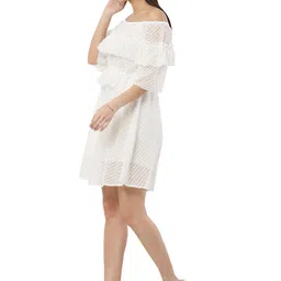 MUMRAA Off-Shoulder Puff Sleeve Ruffled Georgette Fit & Flare Dress image 2