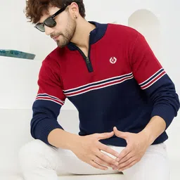 Kveto style redefined Men Colourblocked Long Sleeves Mock Collar Half Zipper Pullover-picture-12