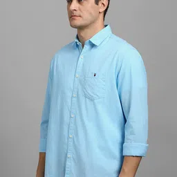 Louis Philippe Men Spread Collar Solid Cotton Casual Shirt image 3
