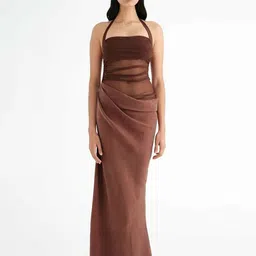 StyleCast x Revolte Women Halter Neck Semi Sheer Ruched Maxi Dress-picture-17