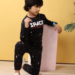 PLUM TREE Boys Space Printed Round Neck Full Sleeves Pure Cotton T-Shirt & Joggers-picture-15