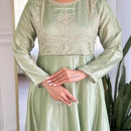 all about you Women Ethnic Motifs Embroidered Panelled Thread Work Kurta with Trousers & With Dupatta image 3