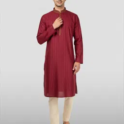 VASTRAMAY Men Geometric Yoke Design Thread Work Jacquard Kurta image 2