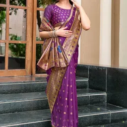 Kalista Woven Design Zari Silk Blend Paithani Saree image 3