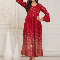 JAHIDA COMFORT WITH STYLE Women Floral Print Bell Sleeve A-Line Maxi Dress-picture-18
