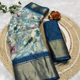 RegalDrapes Floral Printed Saree With Unstitched Blouse Piece-image-7