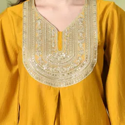 KALINI Floral Yoke Design Bell Sleeves Asymmetric A-Line Kurta With Dhoti Pants & Dupatta image 2