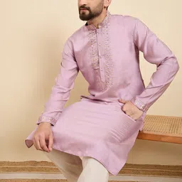 House of Pataudi Floral Embroidered Mandarin Collar Thread Work Kurta image 3