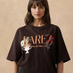 RAREISM Women Graphic Printed Round Neck Cotton Oversized T-shirt-image-61