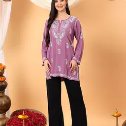 Poshak Chikan Studio Ethnic Motifs Embroidered Chikankari Modal Chikankari Kurti-picture-28