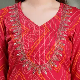 Nayam By Lakshita Women Bandhani Printed Mirror Work Kurta with Trousers & Dupatta image 4