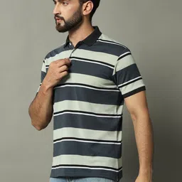 GET GOLF Men Striped Polo Collar Cotton T-shirt image 5