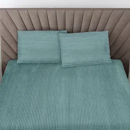 Myntra Elegant Homes Green Striped Woolen 300 TC King Bedsheet Set 2.50m x 2.25m-image-5