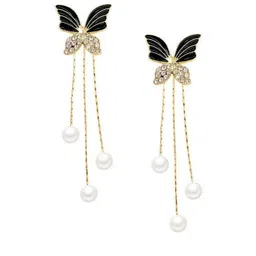 Celestique Cubic Zirconia Studded & Pearls Beaded Animal Shaped Korean Drop Earrings image 2