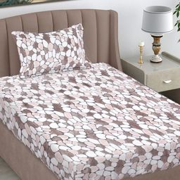 Myntra Elegant Homes Brown & White Single Bedsheet with 1 Pillow Covers-picture-44