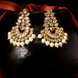Priyaasi Gold Plated American Diamond Pearl Beaded Contemporary Chandbalis image 1
