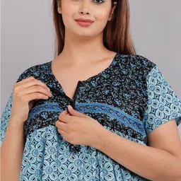 AAKARSHANA CREATION Blue Pure Cotton Printed Maxi Nightdress-image-37