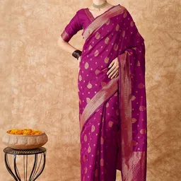 Desi Fusion Ethnic Motifs Woven Design Zari Saree image 4