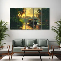 The Castle Decor Green & Brown 5 Pieces Wooden Wall Art-image-95