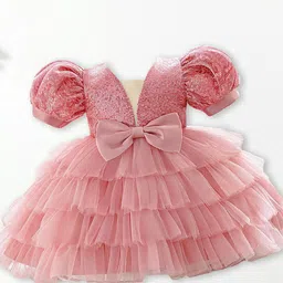 FOREVER FRIDAY Girls Embellished Puff Sleeves Tulle Layered Detail Fit and Flare Dress-image-7