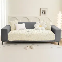 DREAM CARE Cream-Coloured & Cream-Coloured 1 Piece Sofa Cover-picture-16