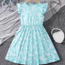 White World Girls Floral Printed Flutter Sleeve Fit & Flare Above Knee Dress-image-7