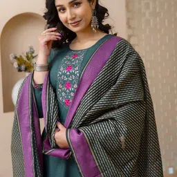 Auzanoor Collection Embroidered Pure Cotton Straight Kurta With Trousers & Dupatta-image-35