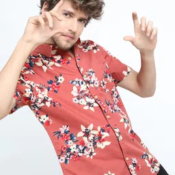 LOCOMOTIVE Men Spread Collar Floral Printed Cotton Slim Fit Casual Shirt-picture-26